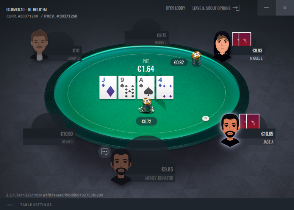 Cash game in action at Run It Once Poker featuring a modern table view